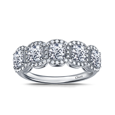 Diamond Halo Five Stone Wedding Ring with Fancy Cushion Cut Diamonds in 14K White Gold (2 7/8 cttw.)