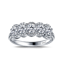 Five Stone Round Diamond Wedding Ring with Halo Accents in 18K White Gold (1 3/4 cttw.)