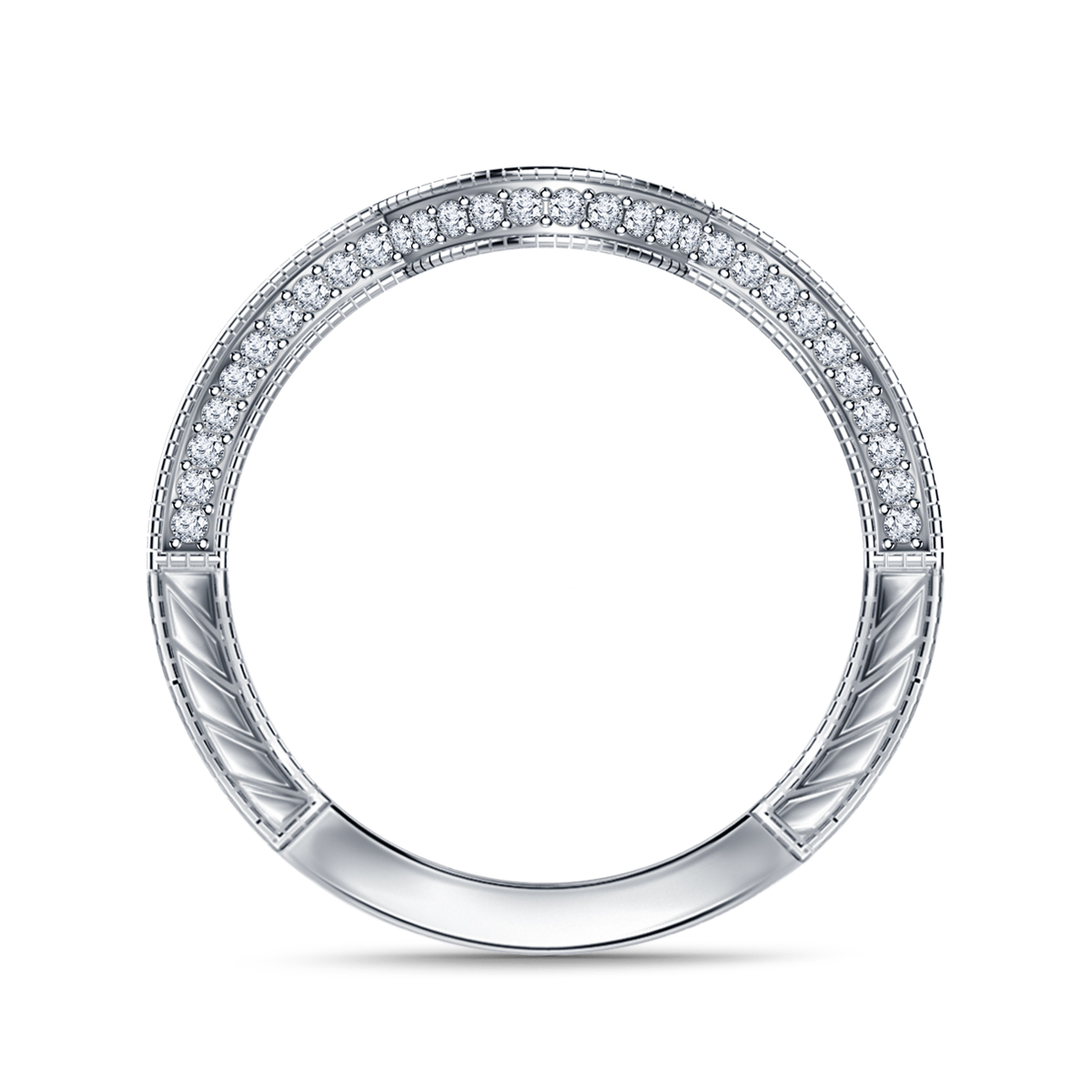 Curved Diamond Matching Wedding Band with Pave Diamonds and Milgrain in 14K White Gold (1/2 cttw.) view 2