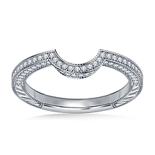 Curved Diamond Matching Wedding Band with Pave Diamonds and Milgrain in 14K White Gold (1/2 cttw.)