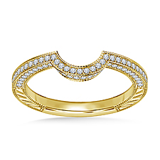 Curved Diamond Matching Wedding Band with Pave Diamonds and Milgrain in 14K Yellow Gold (1/2 cttw.)