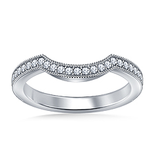 Curved Diamond Wedding Band with Pave Setting and Milgrain Detail in 18K White Gold (3/8 cttw.)