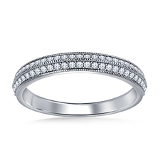 Diamond Pave Wedding Band with Two Rows of Diamonds Set Half Way in 14K White Gold (1/4 cttw.)