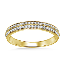 Diamond Pave Wedding Band with Two Rows of Diamonds Set Half Way in 14K Yellow Gold (1/4 cttw.)