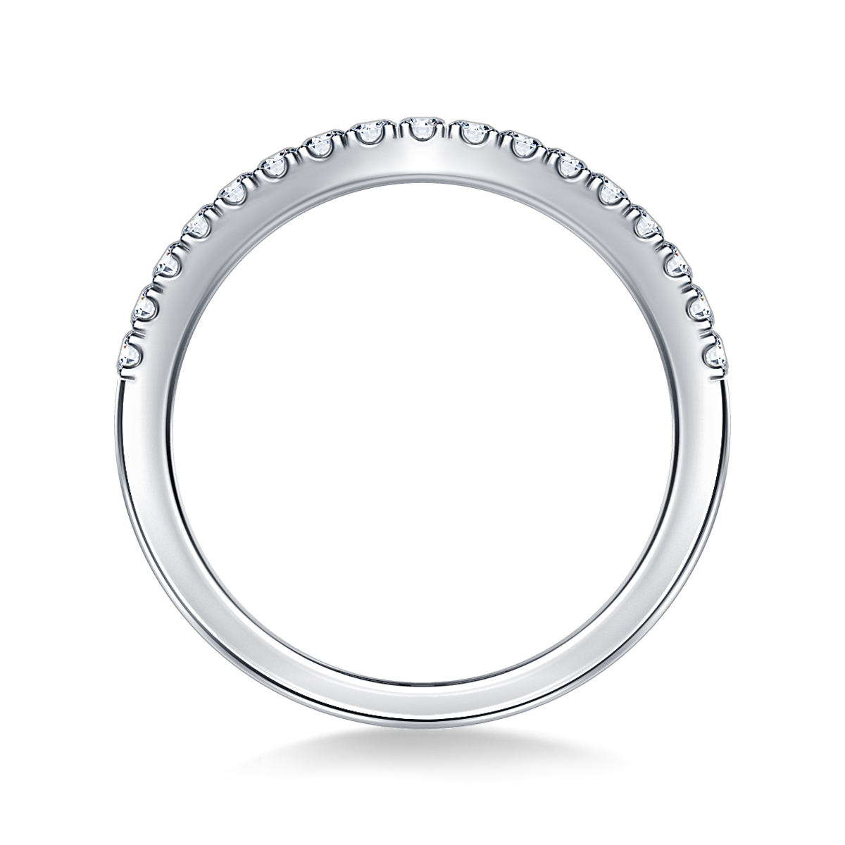 Curved Round Diamond Wedding Band with Prong Settings in 18K White Gold (1/4 cttw.) view 2