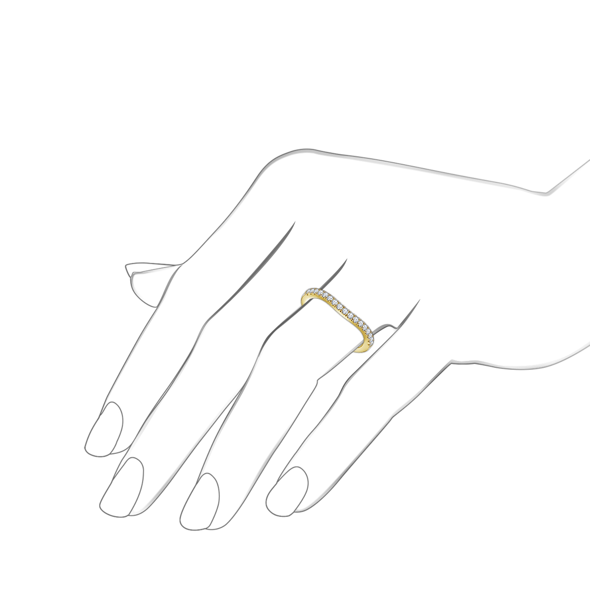 Curved Round Diamond Wedding Band with Prong Settings in 18K Yellow Gold (1/4 cttw.) view 3