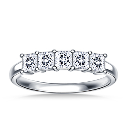 Classic Five Stone Princess Cut Diamond Ring in 14K White Gold (1.00 cttw.)