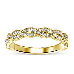Double Twist Pave Diamond Wedding Band in 14K Yellow Gold (1/4 cttw.)