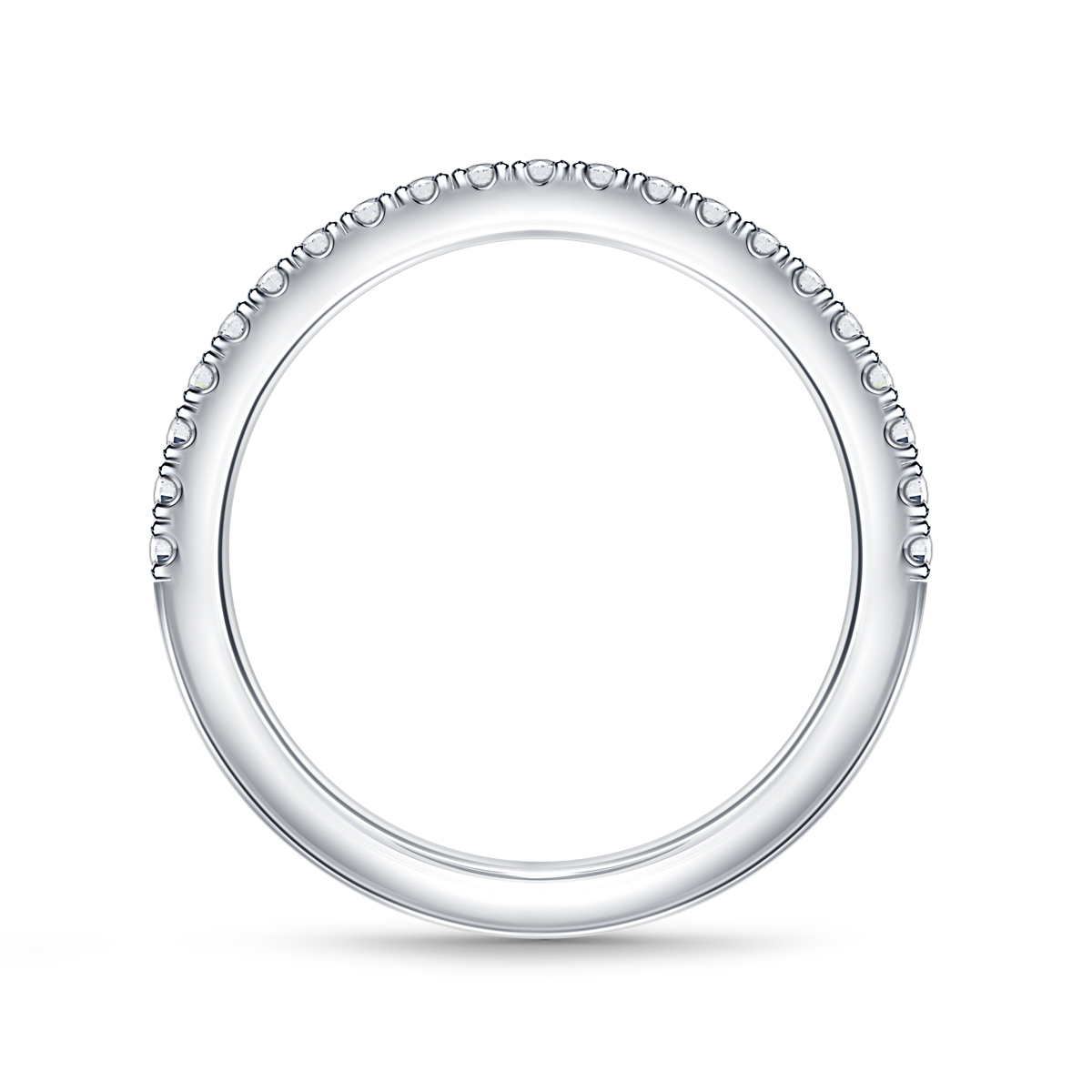 Prong Set Diamond Wedding Band set Half Way in 14K White Gold view 2