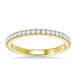 Prong Set Diamond Wedding Band set Half Way in 14K Yellow Gold