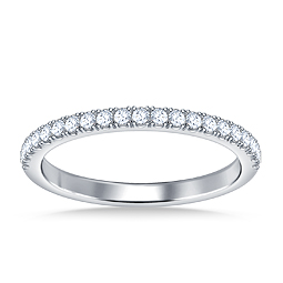 Prong Set Diamond Wedding Band set Half Way in 18K White Gold