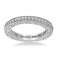 Pave-Set Diamond Eternity Ring In 18K White Gold With Milgrain Border (0.55 - 0.65 cttw.)