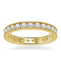 18K Yellow Gold Diamond Eternity Ring Having Milgrain Border (1.12 - 1.32 cttw)