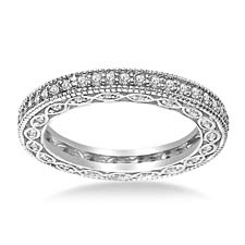 Pave-Set Diamond Eternity Ring In 14K White Gold With Milgrain Border (0.55 - 0.65 cttw.)