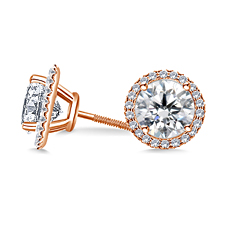 Halo Round Diamond Micro Pave Set Earring in 14K Rose Gold (1.00 cttw.)