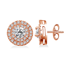 Dual Halo Round Diamond Stud Earrings in 14K Rose Gold (1.00 cttw)