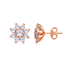 Round Diamond Flower Stud Earrings in 14K Rose Gold ( 3/4 cttw.)