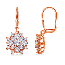 Prong Set Diamond Floral Cluster Earrings in 14K Rose Gold (2.00cttw.)