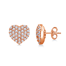 Pave Set Heart Diamond Earrings in 14K Rose Gold (1/2 cttw.)