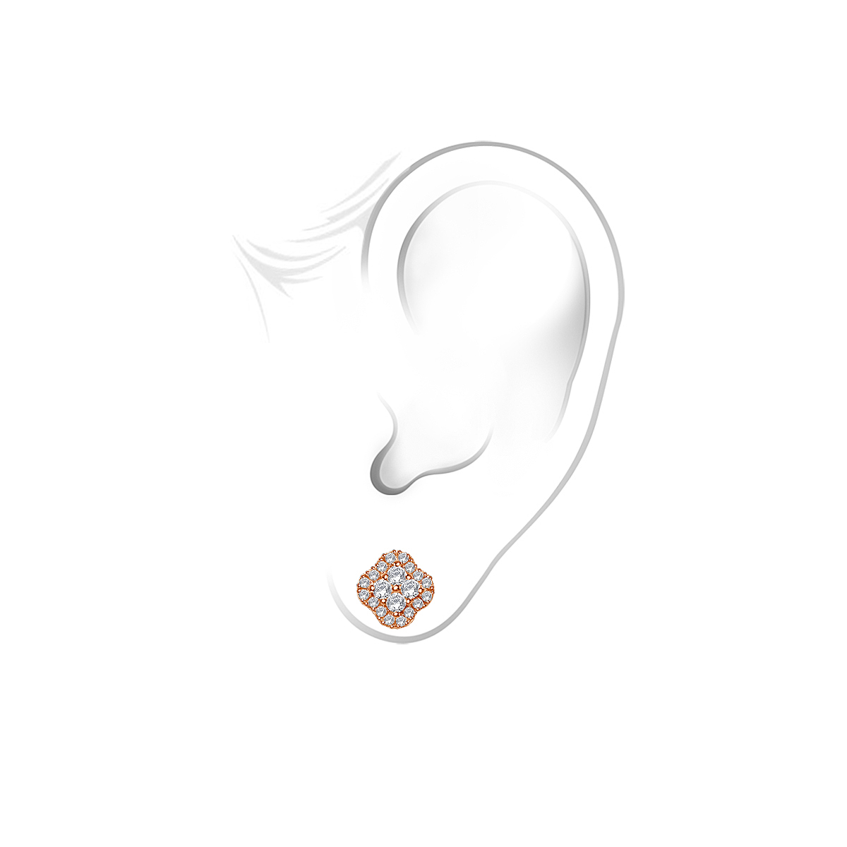 Clover Diamond Stud Earrings in 14K Rose Gold (1/2 cttw) view 2
