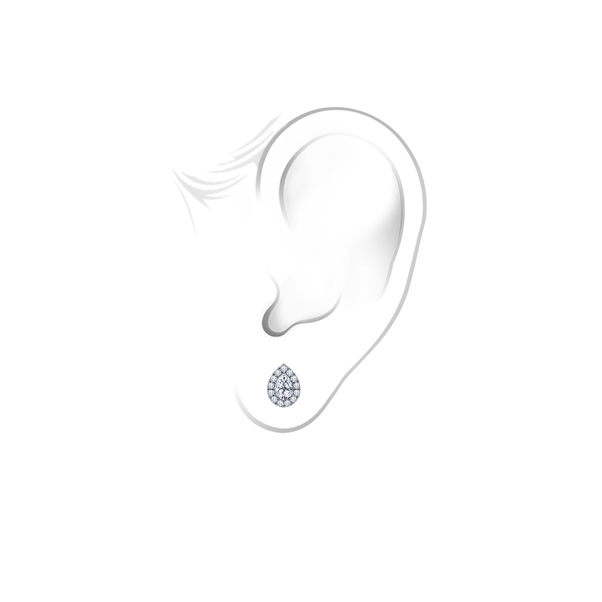Fancy Pear Shape Diamond Stud Earrings with Split Prong Settings Halo in 14K White Gold (1.00 cttw.) view 2