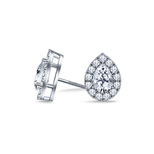 Fancy Pear Shape Diamond Stud Earrings with Split Prong Settings Halo in 14K White Gold (1.00 cttw.)