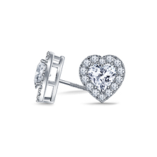 Fancy Heart Shaped Diamond Stud Earrings with Split Prong Setting Halo in 14K White Gold (1.00 cttw.)