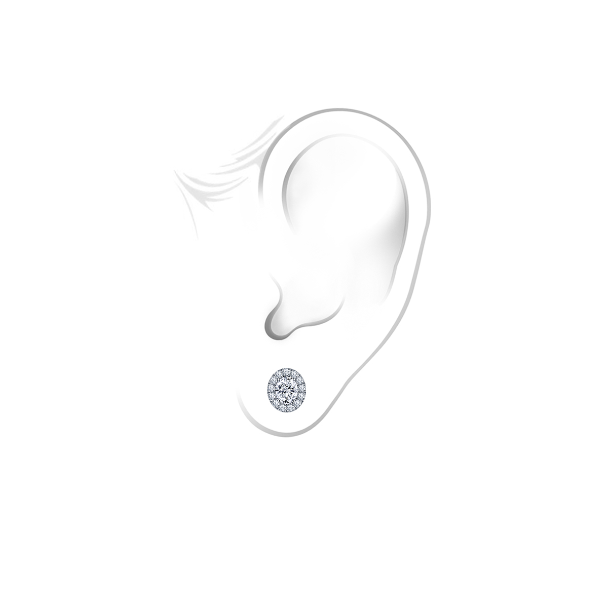 Fancy Oval Diamond Stud Earrings with Split Prong Setting Halo in 14K White Gold (1.00 cttw.) view 2