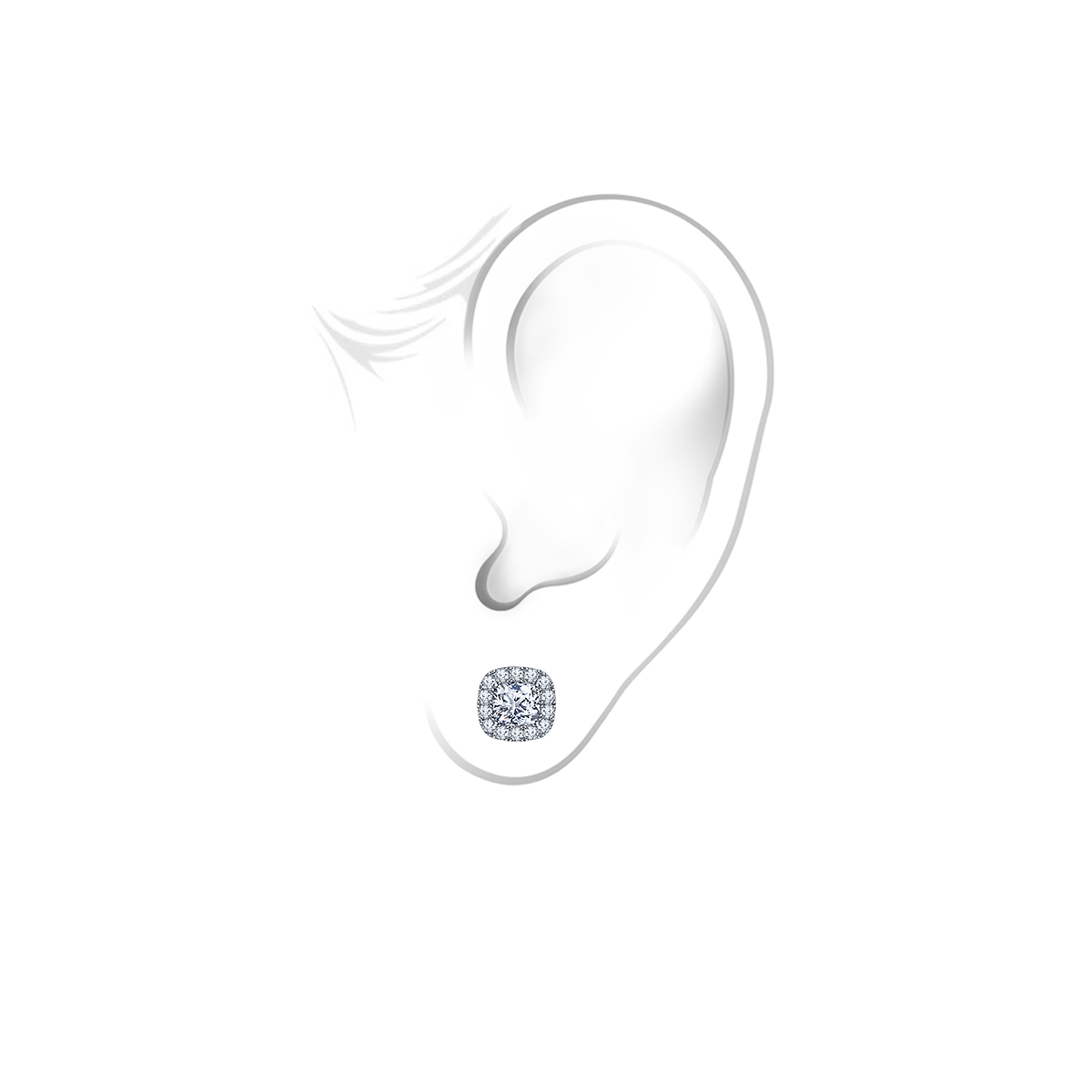 Fancy Cushion Cut Diamond Stud Earrings with Split Prong Setting Halo in 14K White Gold (1.00 cttw.) view 2