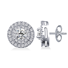Dual Halo Round Diamond Stud Earrings in 14K White Gold (1.00 cttw)