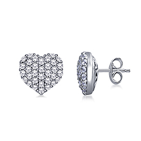 Pave Set Heart Diamond Earrings in 14K White Gold (1/2 cttw.)