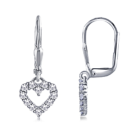 Dangling Heart Drop Earrings 14K White Gold (5/8 cttw.)