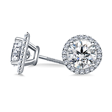 Halo Round Diamond Micro Pave Set Earring in 14K White Gold (1.00 cttw.)