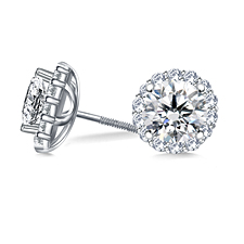Halo Round Diamond Stud Earring in 14K White Gold (1.00 cttw.)