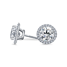 Halo Round Diamond Micro Pave Set Earring in 14K White Gold (1/2 cttw.)