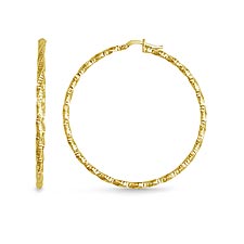 Diamond Cut Large Hoop Earrings in 14K Yellow Gold
