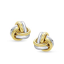 Small Two Tone Love Knot Stud Earrings in 14K Gold