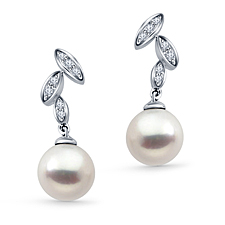 14K White Gold Freshwater Cultured Pearl Earrings With Diamonds