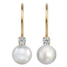 14K Yellow Gold Cultured Pearl And Diamond Earrings