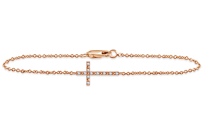 Sideways Diamond Cross Bracelet in 14K Rose Gold (0.06 cttw.)