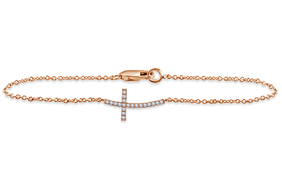 Sideways Diamond Curved Cross Bracelet in 14K Rose Gold (1/10 cttw.)