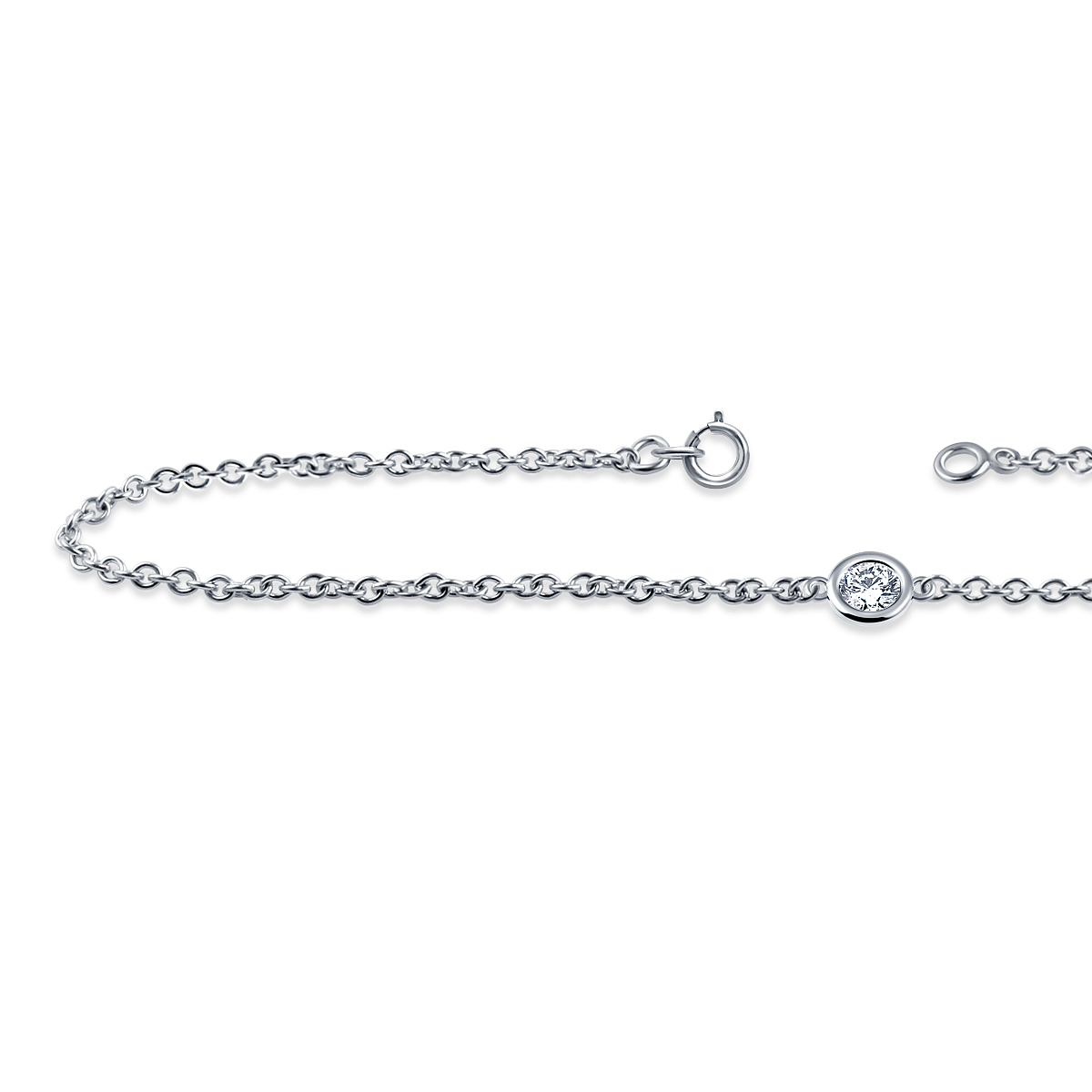 Diamond Station Bracelet with One Diamond in Sterling Silver (1/8 cttw.) view 2