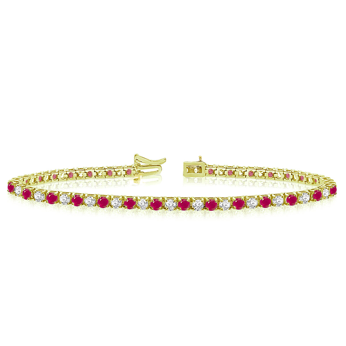 Diamond and Ruby Tennis Line Bracelet in 18K Yellow Gold (1 1/2 cttw.) view 3