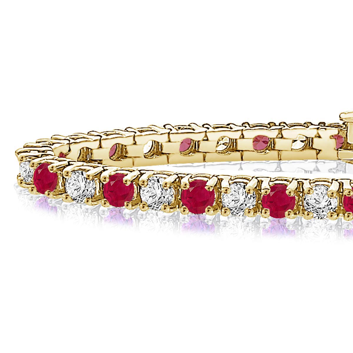 Diamond and Ruby Tennis Line Bracelet in 18K Yellow Gold (1 1/2 cttw.) view 2
