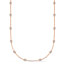 Bezel Set Diamond Station Princess Length Necklace in 14K Rose Gold (1 1/5 cttw.)