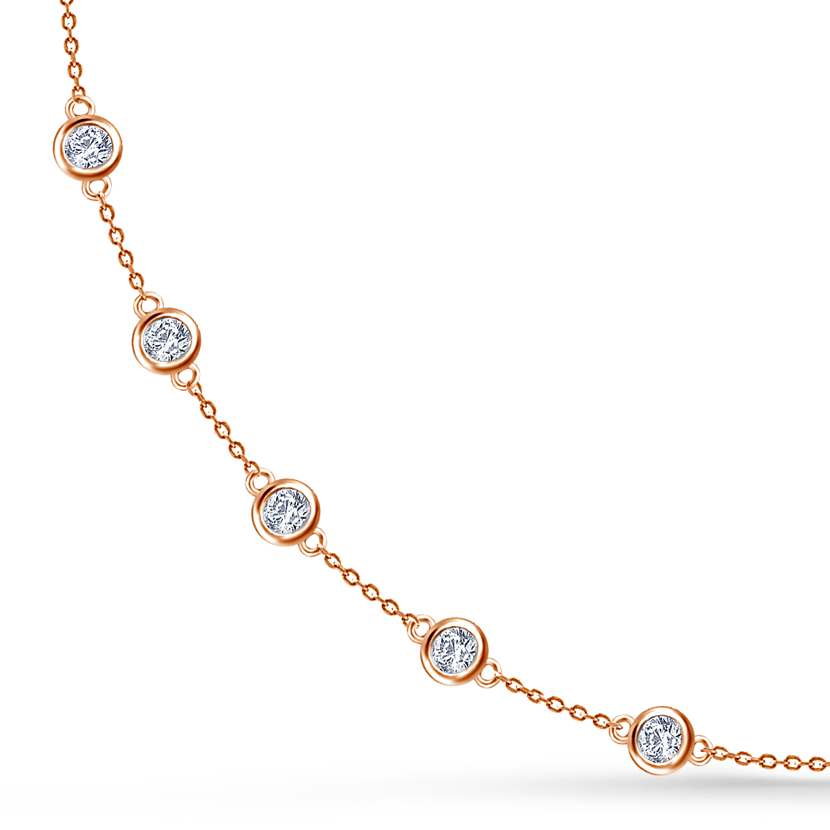 Diamond Station Necklace in 18K Rose Gold (3.00 cttw.) view 3