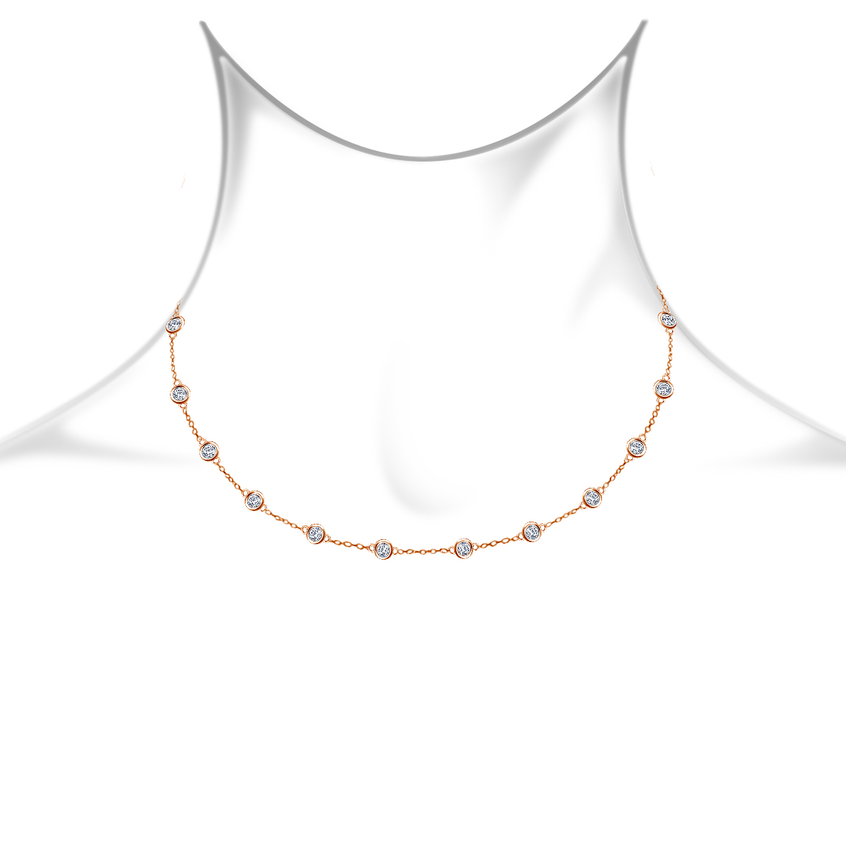 Diamond Station Necklace in 18K Rose Gold (3.00 cttw.) view 4