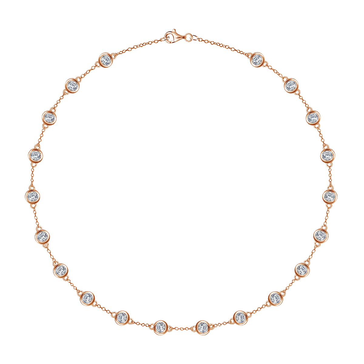 Diamond Station Necklace in 18K Rose Gold (3.00 cttw.) view 2