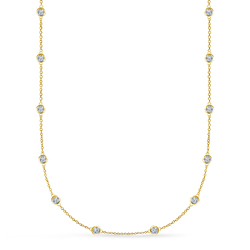 Bezel Set Diamond Station Princess Length Necklace in 14K Yellow Gold (1 1/5 cttw.)
