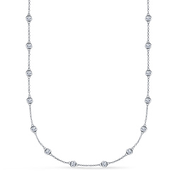 Bezel Set Diamond Long Station Necklace in 14K White Gold (3.00 cttw.)